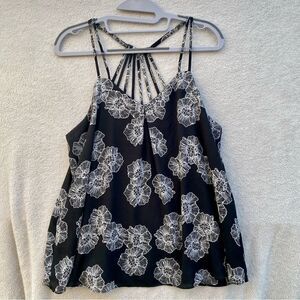 Metaphor Women Sleeveless Halter Black Floral Chiffon Top Blouse Size Medium